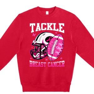 Tackle Breast Cancer Awareness Pink Ribbon Football Premium Crewneck Sweatshirt