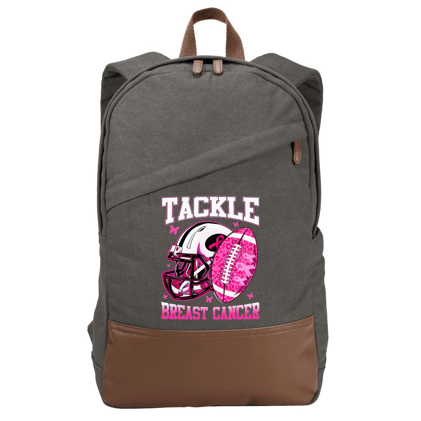 Tackle Breast Cancer Awareness Pink Ribbon Football Cotton Canvas Backpack