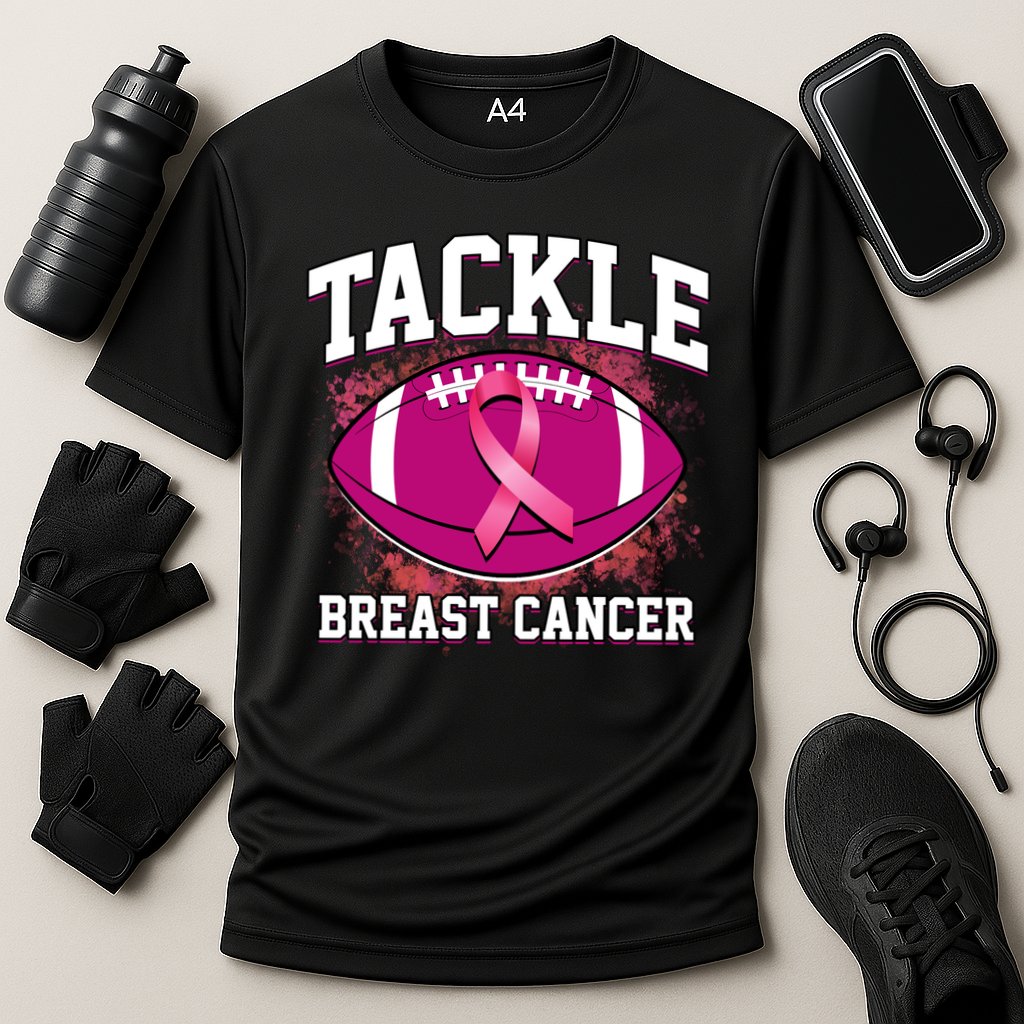 Tackle Breast Cancer Ribbon Football Cooling Performance Crew T-Shirt