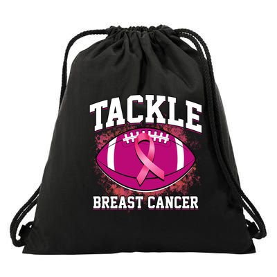 Tackle Breast Cancer Ribbon Football Drawstring Bag