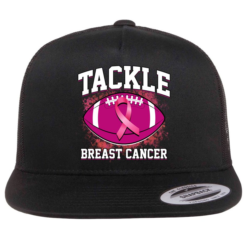 Tackle Breast Cancer Ribbon Football Flat Bill Trucker Hat