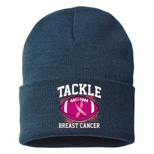 Tackle Breast Cancer Ribbon Football Sustainable Knit Beanie