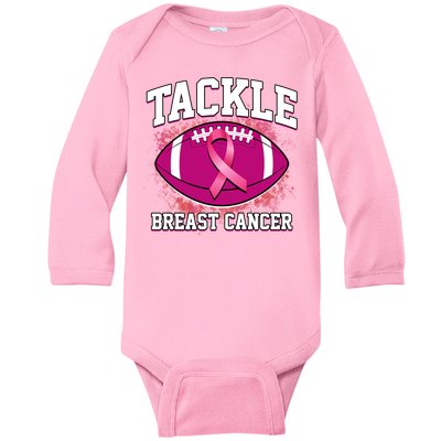 Tackle Breast Cancer Ribbon Football Baby Long Sleeve Bodysuit