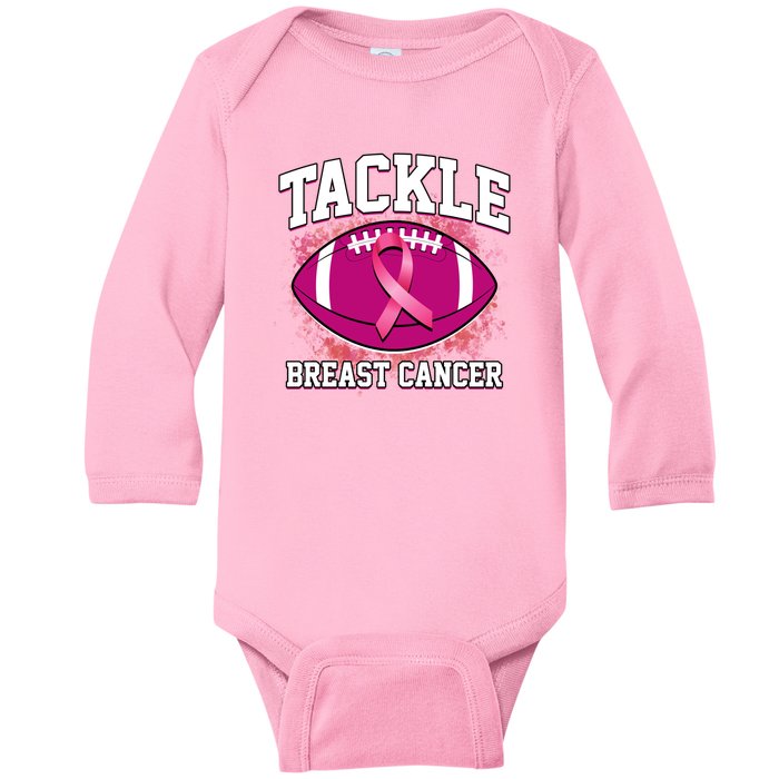 Tackle Breast Cancer Ribbon Football Baby Long Sleeve Bodysuit