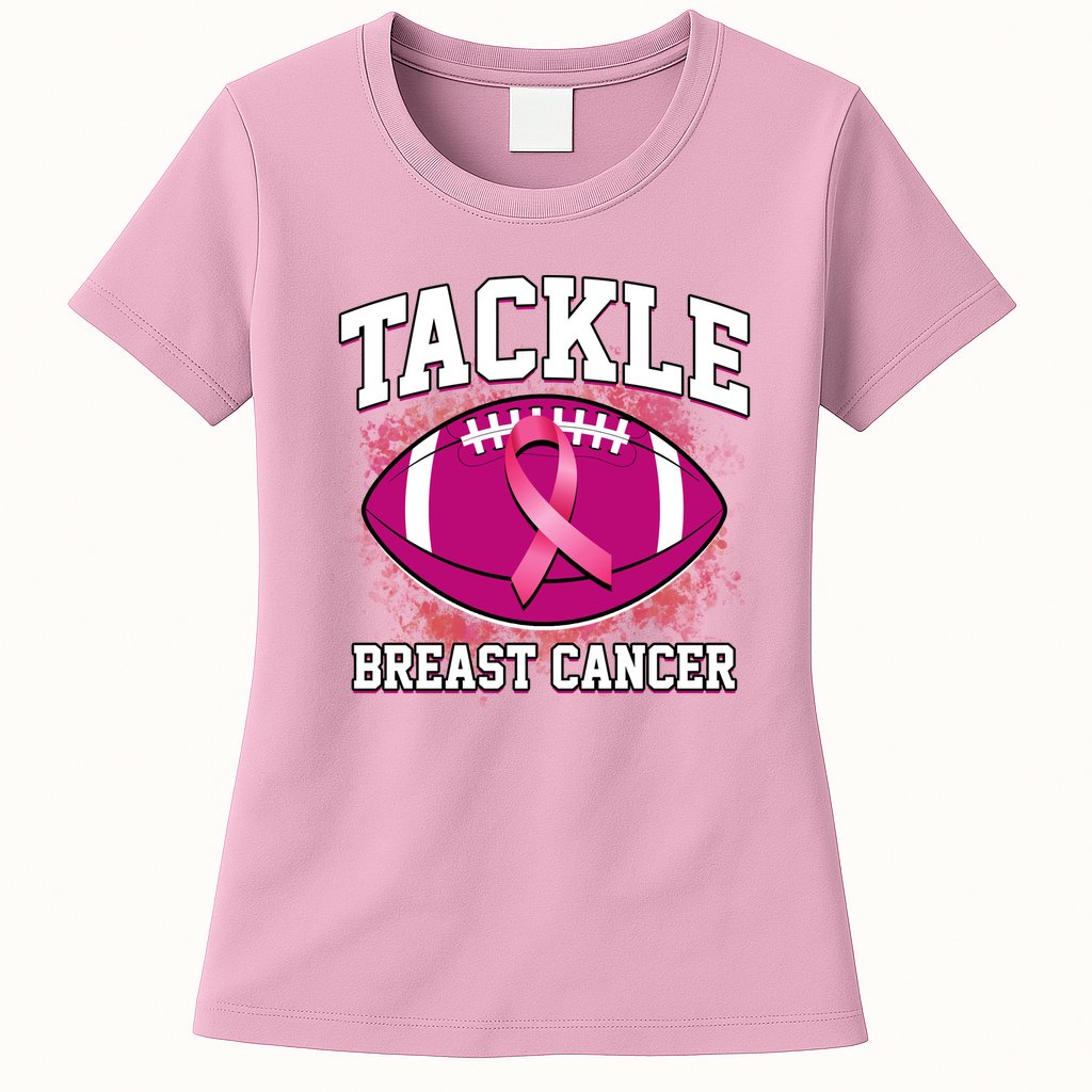 Tackle Breast Cancer Ribbon Football Womens T-Shirt