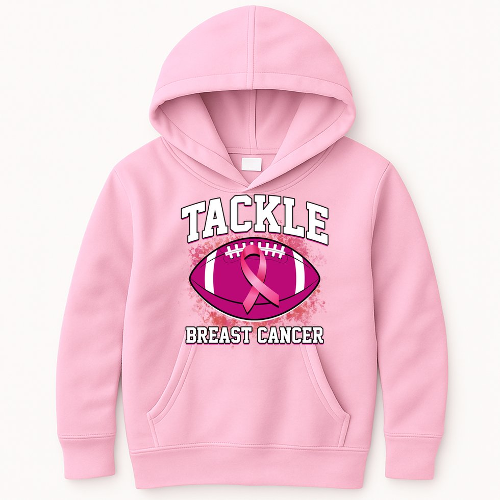 Tackle Breast Cancer Ribbon Football Kids Hoodie