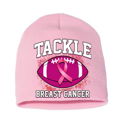 Tackle Breast Cancer Ribbon Football Short Acrylic Beanie