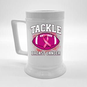 Tackle Breast Cancer Ribbon Football Beer Stein