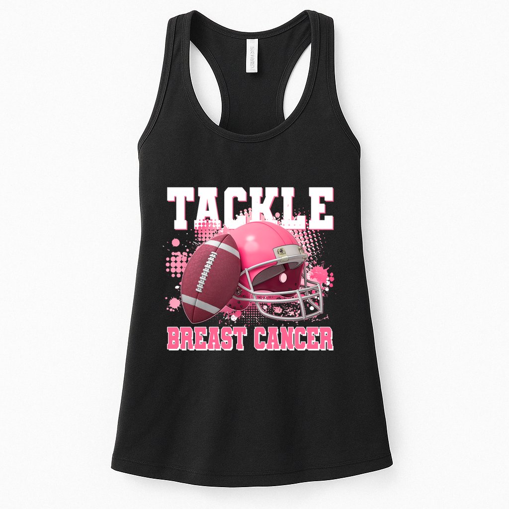 Tackle Breast Cancer Awareness Pink Football Helmet Womens Tank Top
