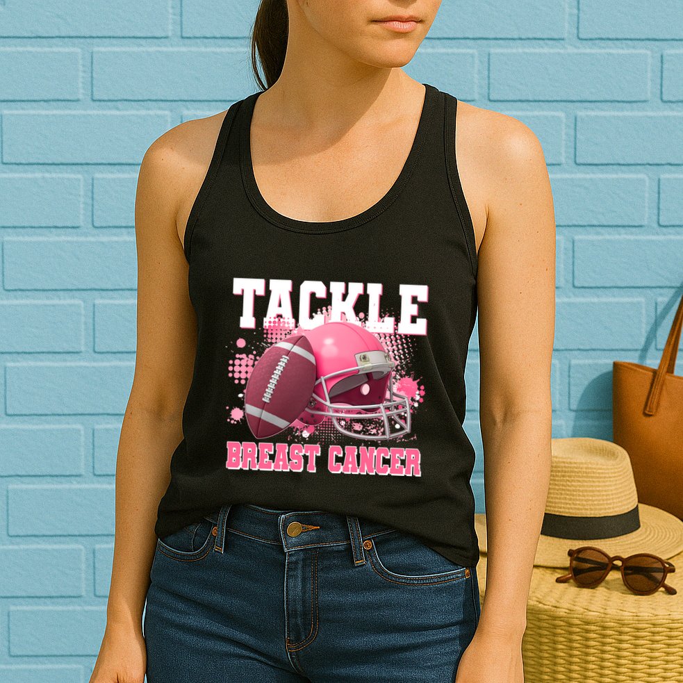 Tackle Breast Cancer Awareness Pink Football Helmet Womens Tank Top