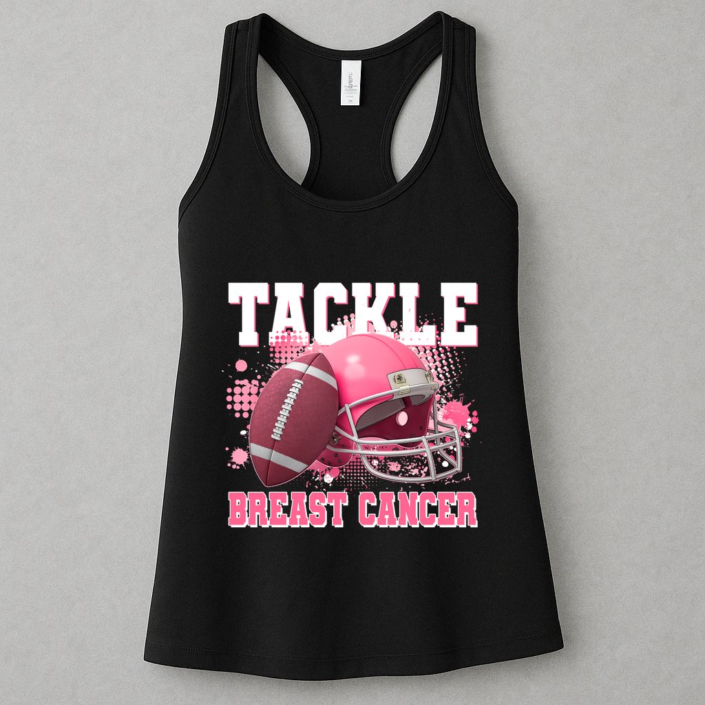Tackle Breast Cancer Awareness Pink Football Helmet Womens Tank Top
