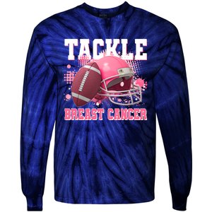 Tackle Breast Cancer Awareness Pink Football Helmet Tie-Dye Long Sleeve Shirt