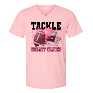 Tackle Breast Cancer Awareness Pink Football Helmet V-Neck T-Shirt