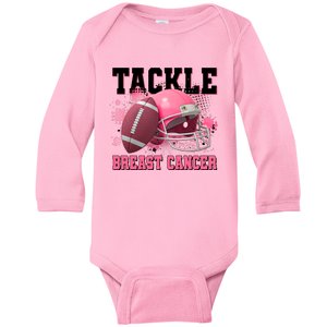 Tackle Breast Cancer Awareness Pink Football Helmet Baby Long Sleeve Bodysuit