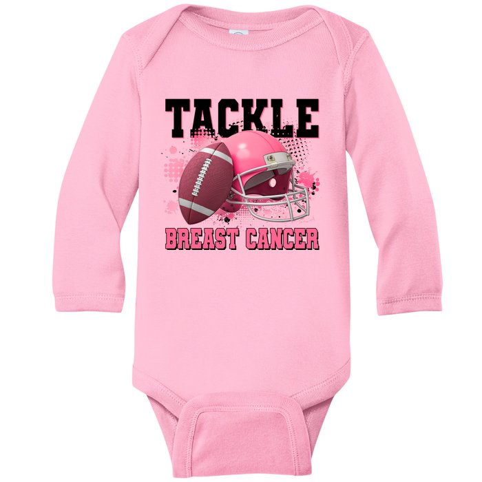 Tackle Breast Cancer Awareness Pink Football Helmet Baby Long Sleeve Bodysuit