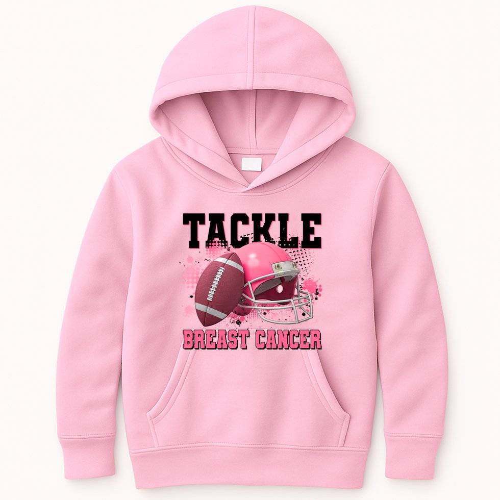 Tackle Breast Cancer Awareness Pink Football Helmet Kids Hoodie
