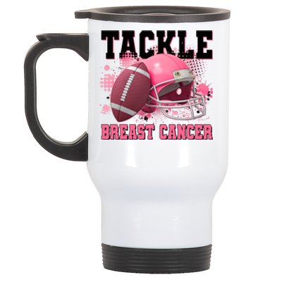 Tackle Breast Cancer Awareness Pink Football Helmet Stainless Steel Travel Mug