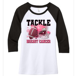 Tackle Breast Cancer Awareness Pink Football Helmet Women's Tri-Blend 3/4-Sleeve Raglan Shirt