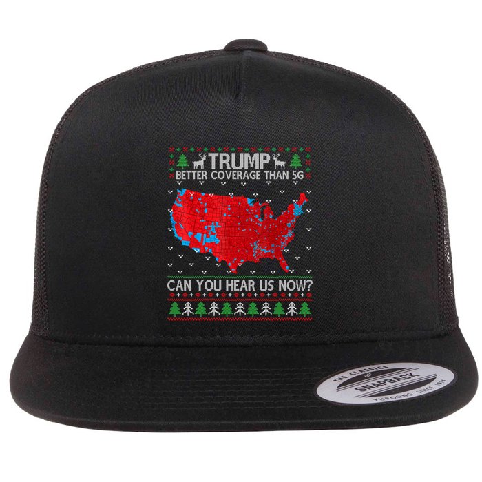 Trump Better Coverage Than 5g Ugly Christmas Sweater Xmas Flat Bill Trucker Hat