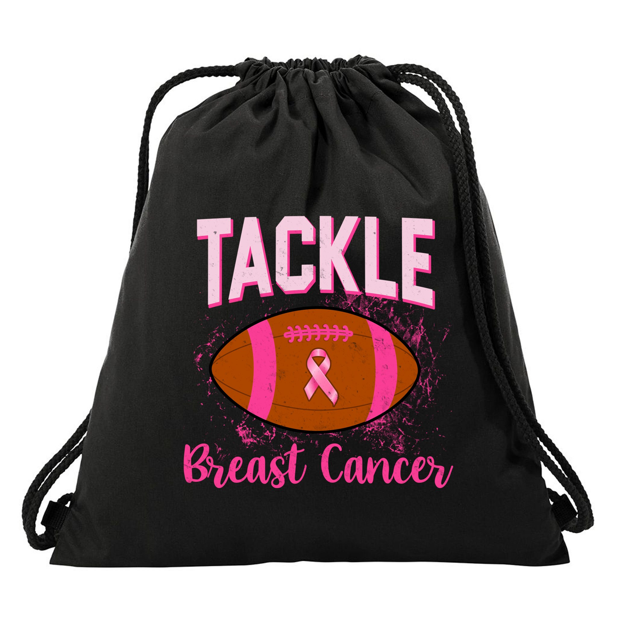 Tackle Breast Cancer Awareness Football Drawstring Bag