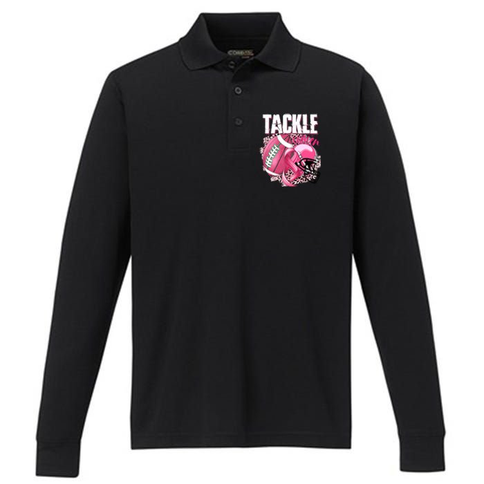 Tackle Breast Cancer Awareness Pink Ribbon Football Boy Performance Long Sleeve Polo