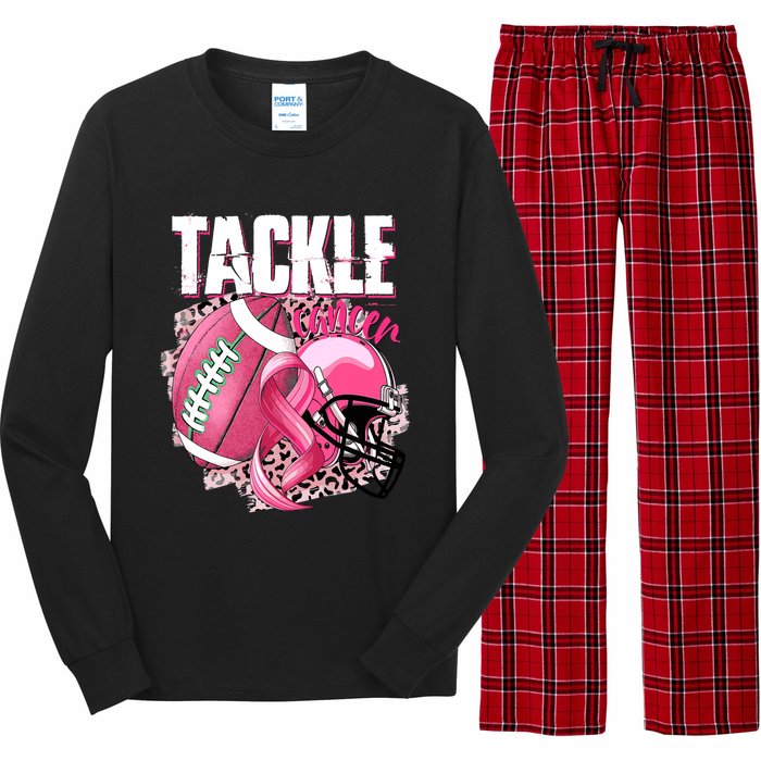 Tackle Breast Cancer Awareness Pink Ribbon Football Boy Long Sleeve Pajama Set