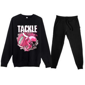 Tackle Breast Cancer Awareness Pink Ribbon Football Boy Premium Crewneck Sweatsuit Set