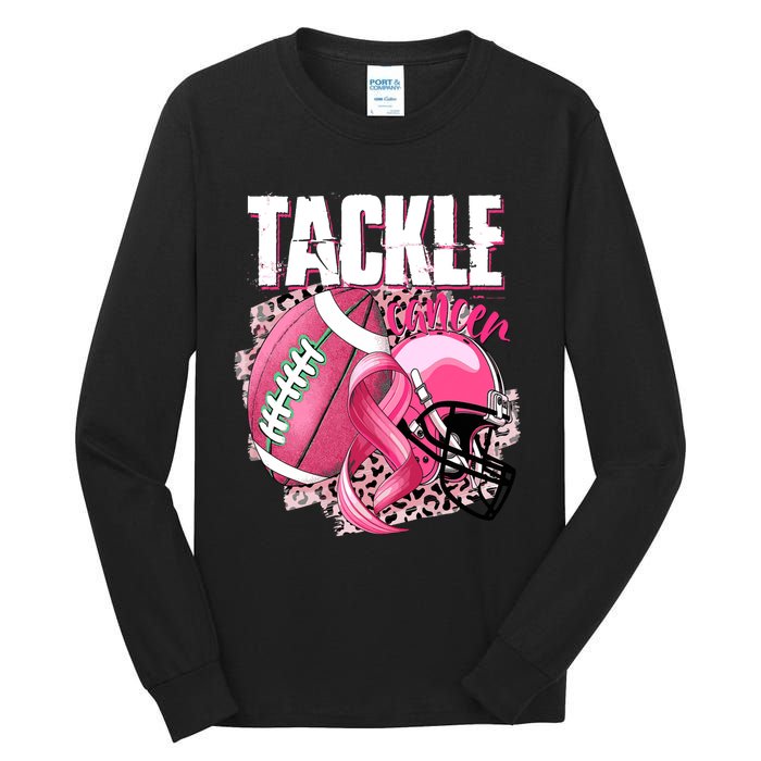 Tackle Breast Cancer Awareness Pink Ribbon Football Boy Tall Long Sleeve T-Shirt