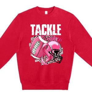 Tackle Breast Cancer Awareness Pink Ribbon Football Boy Premium Crewneck Sweatshirt