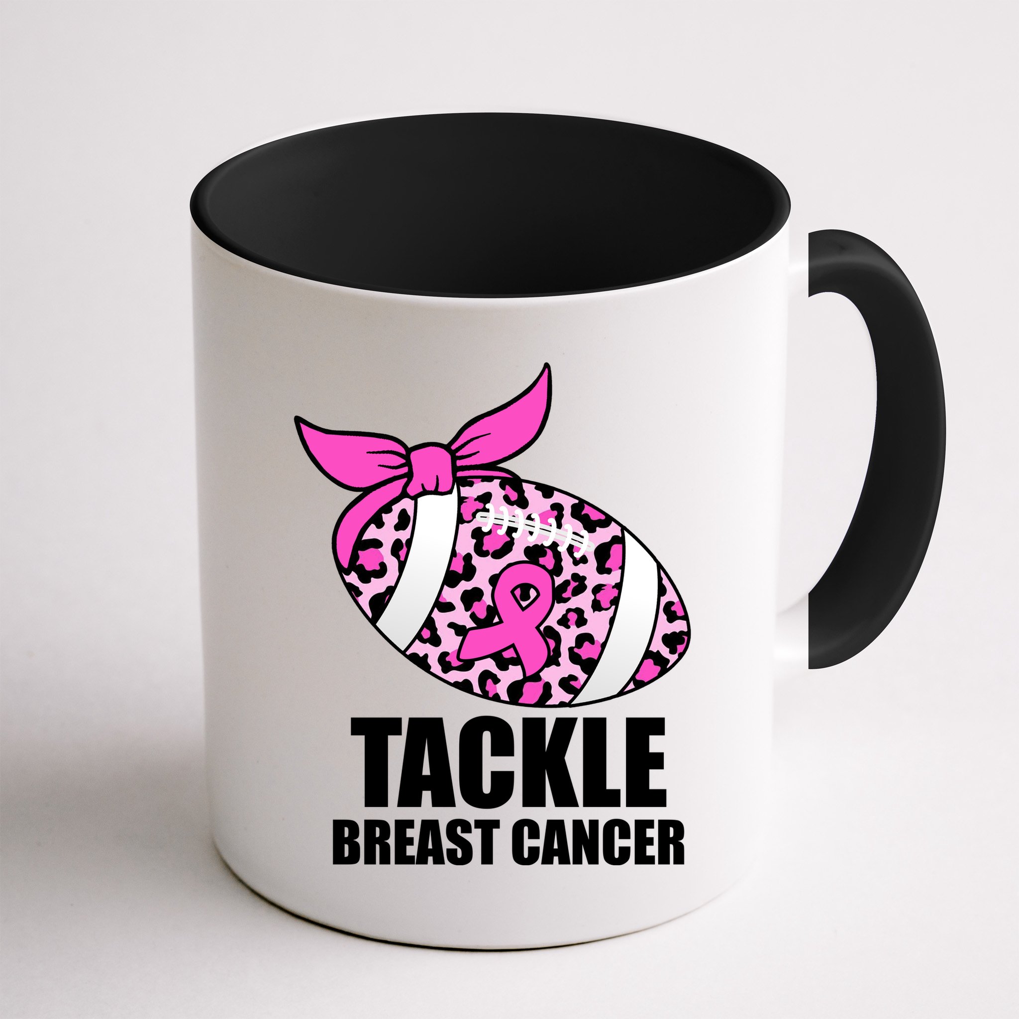 Tackle Breast Cancer Pink Leopard Football Mug