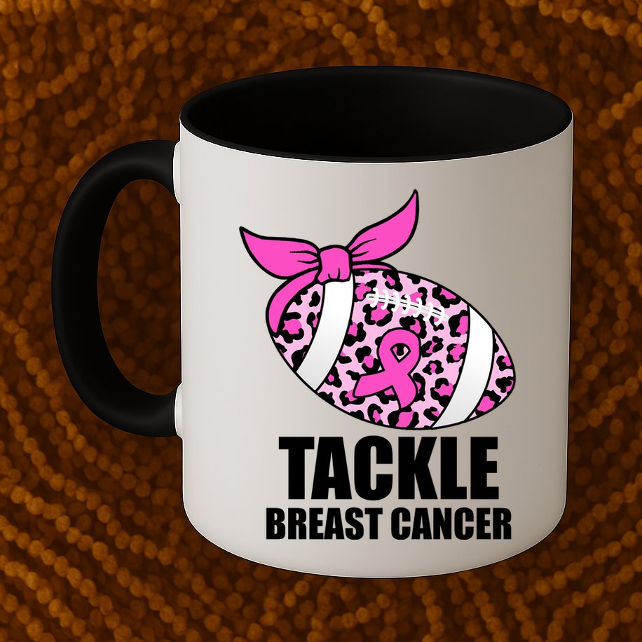 Tackle Breast Cancer Pink Leopard Football Mug