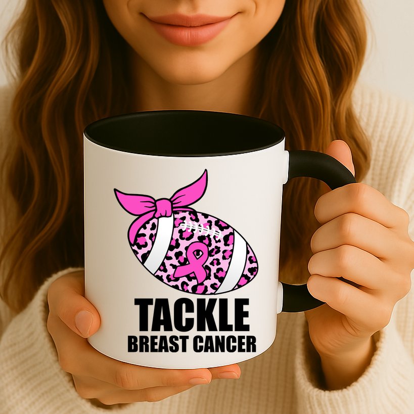 Tackle Breast Cancer Pink Leopard Football Mug