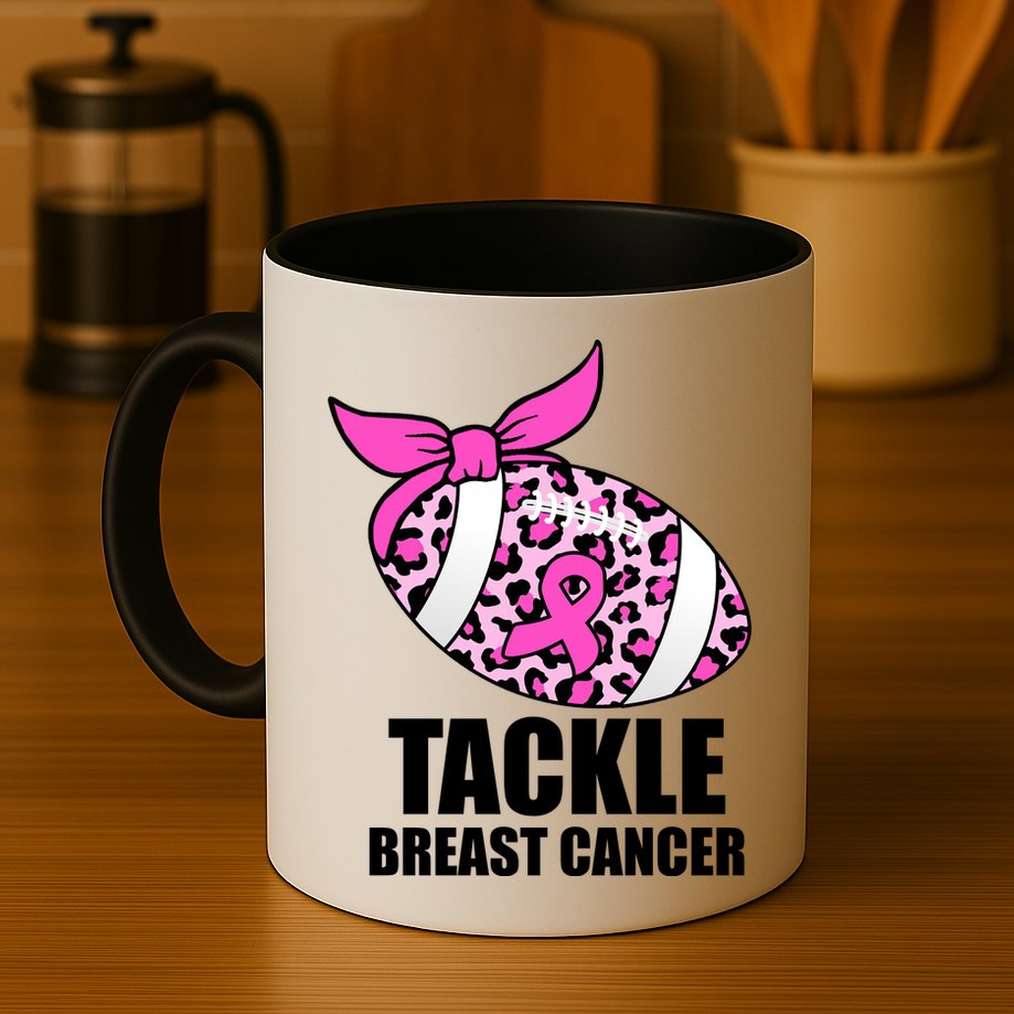 Tackle Breast Cancer Pink Leopard Football Mug