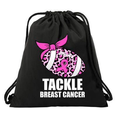 Tackle Breast Cancer Pink Leopard Football Drawstring Bag
