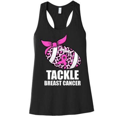 Tackle Breast Cancer Pink Leopard Football Women's Racerback Tank