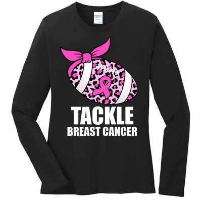 Tackle Breast Cancer Pink Leopard Football Ladies Long Sleeve Shirt