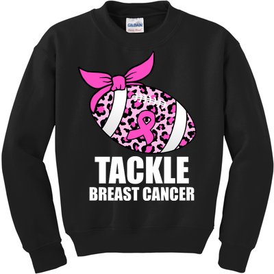 Tackle Breast Cancer Pink Leopard Football Kids Sweatshirt