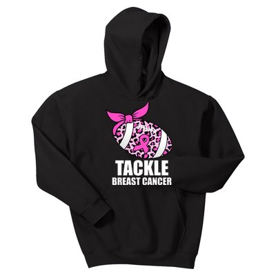 Tackle Breast Cancer Pink Leopard Football Kids Hoodie