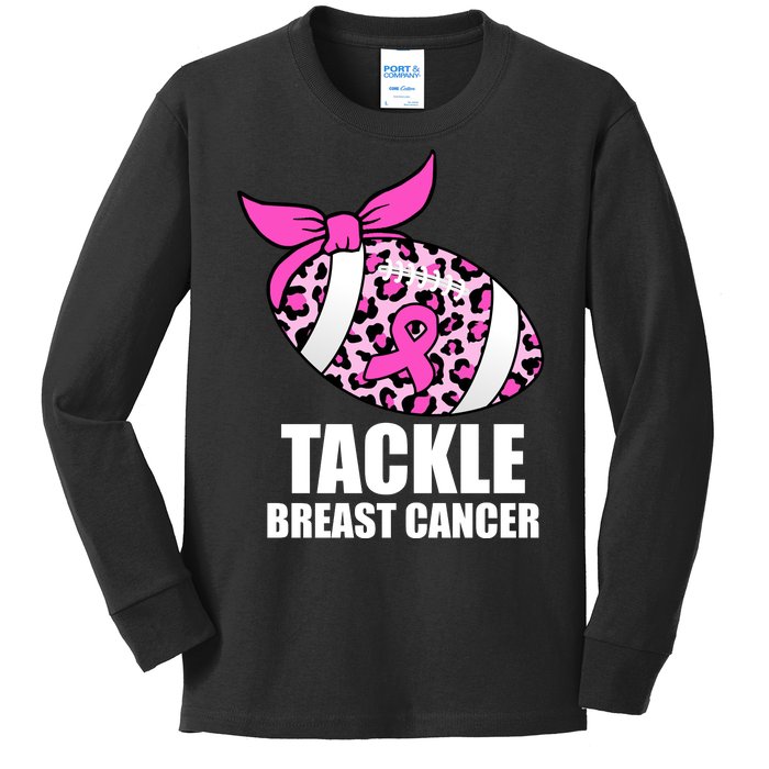 Tackle Breast Cancer Pink Leopard Football Kids Long Sleeve Shirt