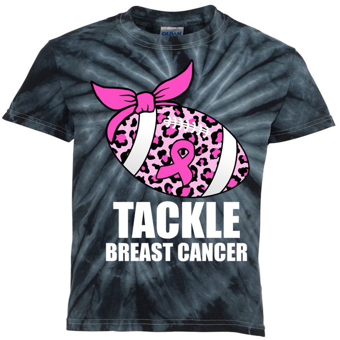 Tackle Breast Cancer Pink Leopard Football Kids Tie-Dye T-Shirt