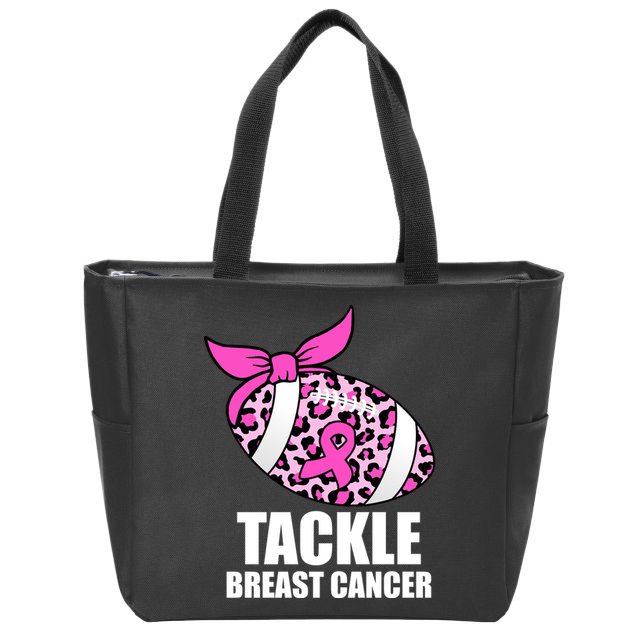 Tackle Breast Cancer Pink Leopard Football Zip Tote Bag