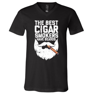 The Best Cigar Smokers Have Beards Cigar Bearded Dad V-Neck T-Shirt