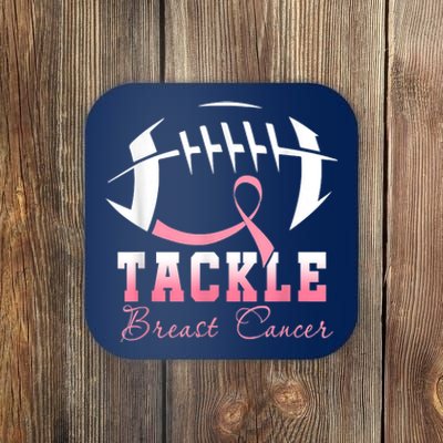 Tackle Breast Cancer Awareness Football Pink Ribbon Boys Coaster