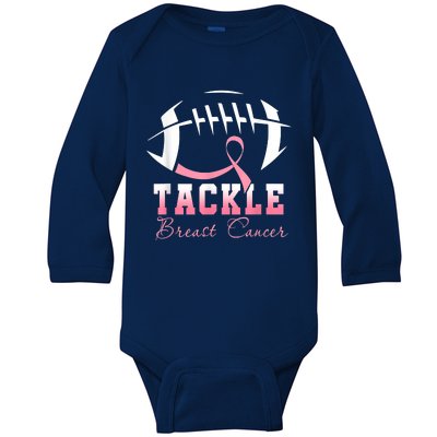 Tackle Breast Cancer Awareness Football Pink Ribbon Boys Baby Long Sleeve Bodysuit