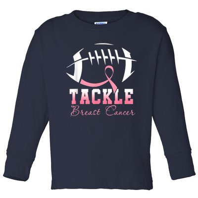 Tackle Breast Cancer Awareness Football Pink Ribbon Boys Toddler Long Sleeve Shirt