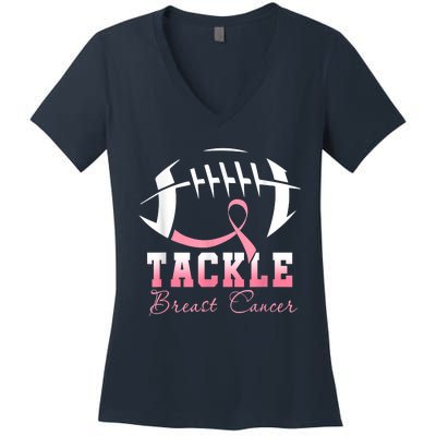 Tackle Breast Cancer Awareness Football Pink Ribbon Boys Women's V-Neck T-Shirt