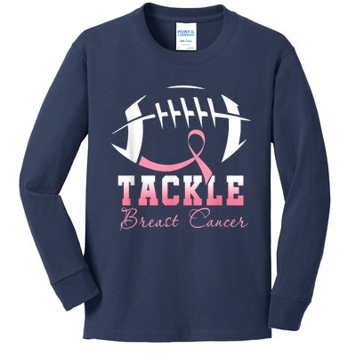 Tackle Breast Cancer Awareness Football Pink Ribbon Boys Kids Long Sleeve Shirt