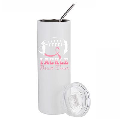 Tackle Breast Cancer Awareness Football Pink Ribbon Boys Stainless Steel Tumbler