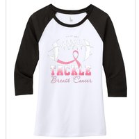 Tackle Breast Cancer Awareness Football Pink Ribbon Boys Women's Tri-Blend 3/4-Sleeve Raglan Shirt