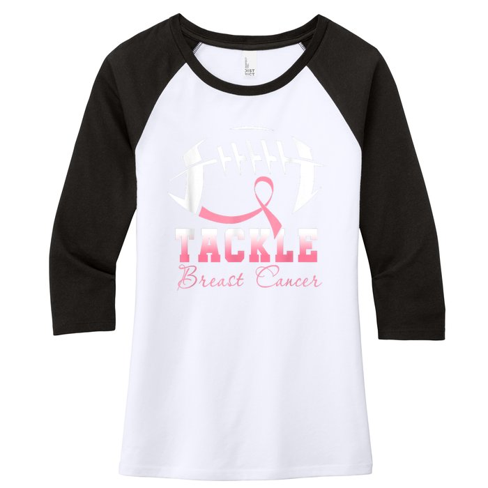 Tackle Breast Cancer Awareness Football Pink Ribbon Boys Women's Tri-Blend 3/4-Sleeve Raglan Shirt